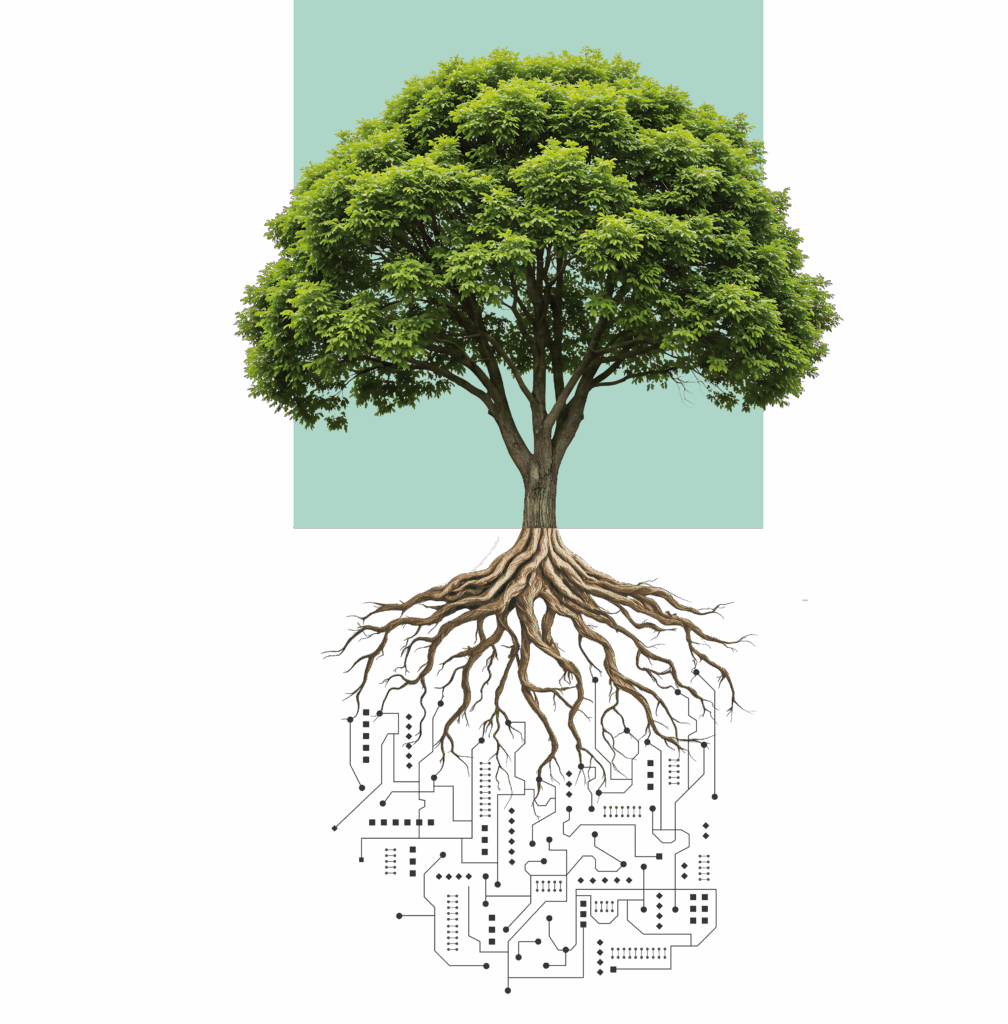 There is a Radicle Health tree illustration with tech code at the roots.